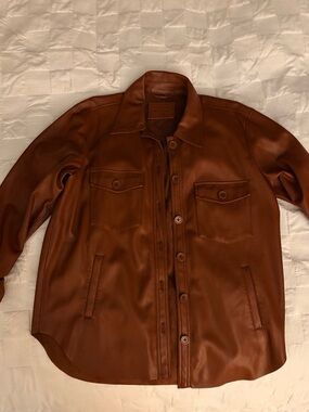 Blank NYC Brown Faux Leather Button-Up shirt Jacket